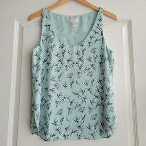 LOFT Women's Tank Top - Floral Print Mint Green Chiffon